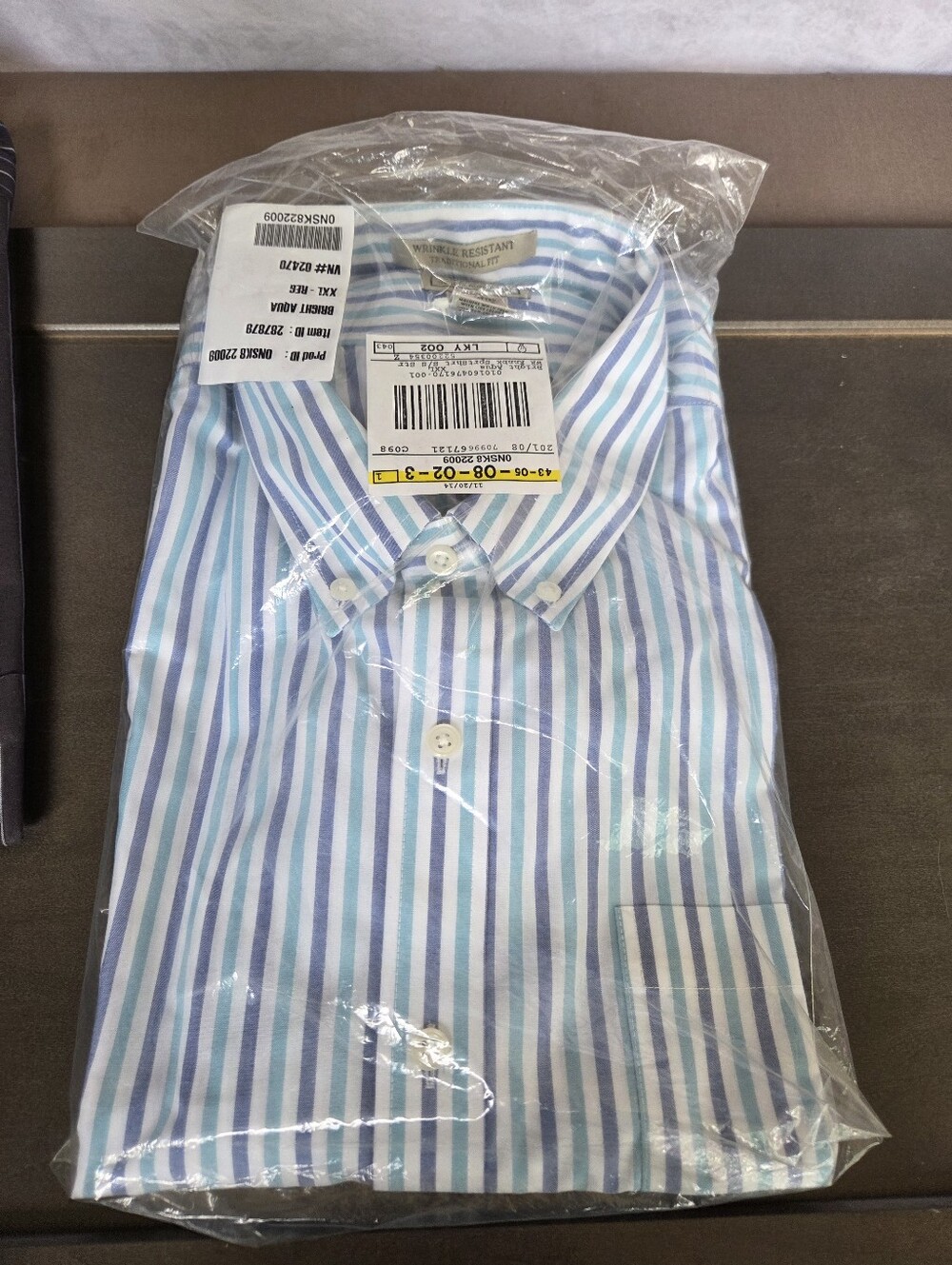 L.L.Bean Mens Wrinkle-Resistant White/Blue/Aqua Striped Button-Down Shirt Sz XXL